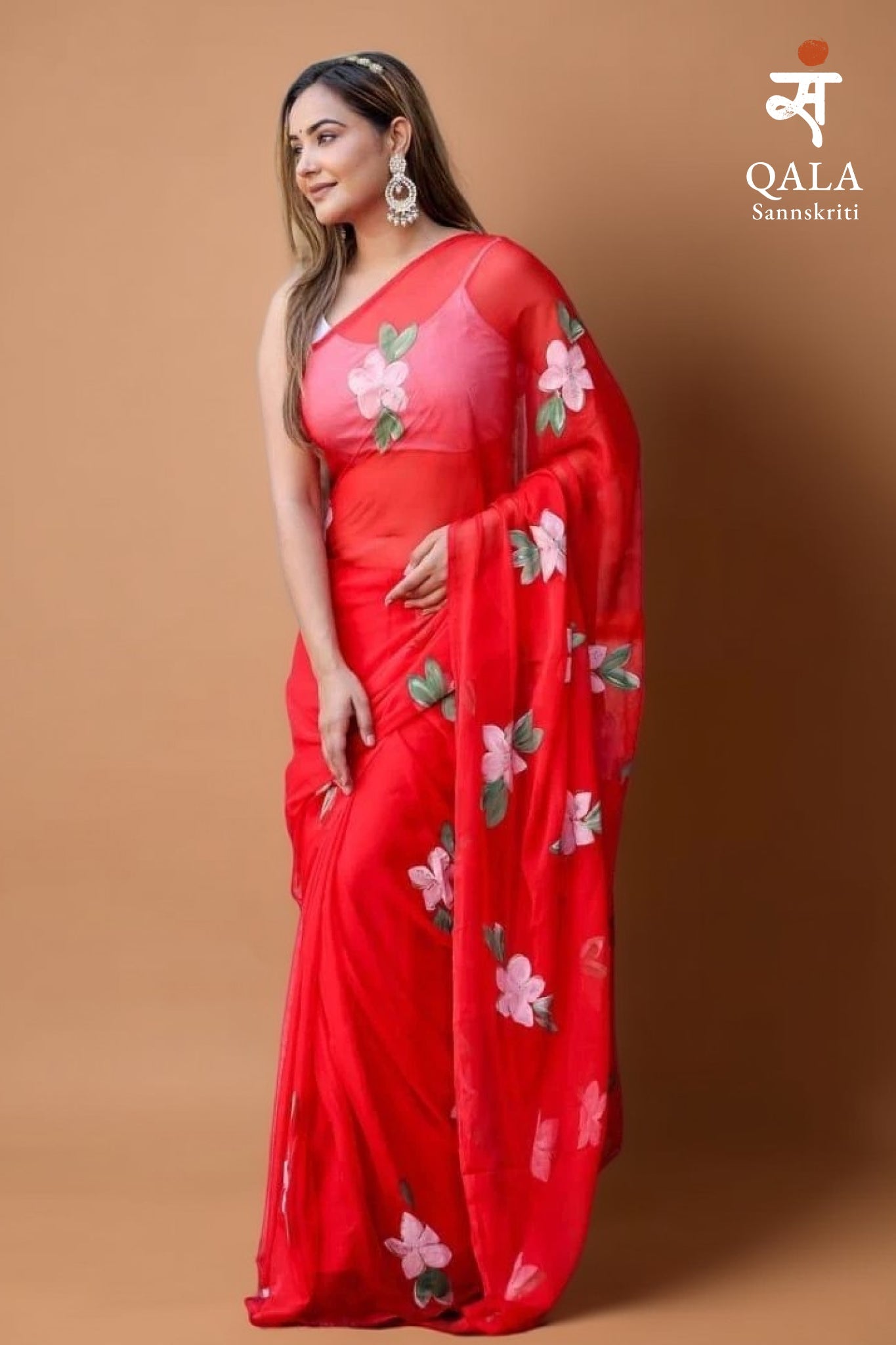 Red hand painted mul cotton saree “ Laal Ishq “
