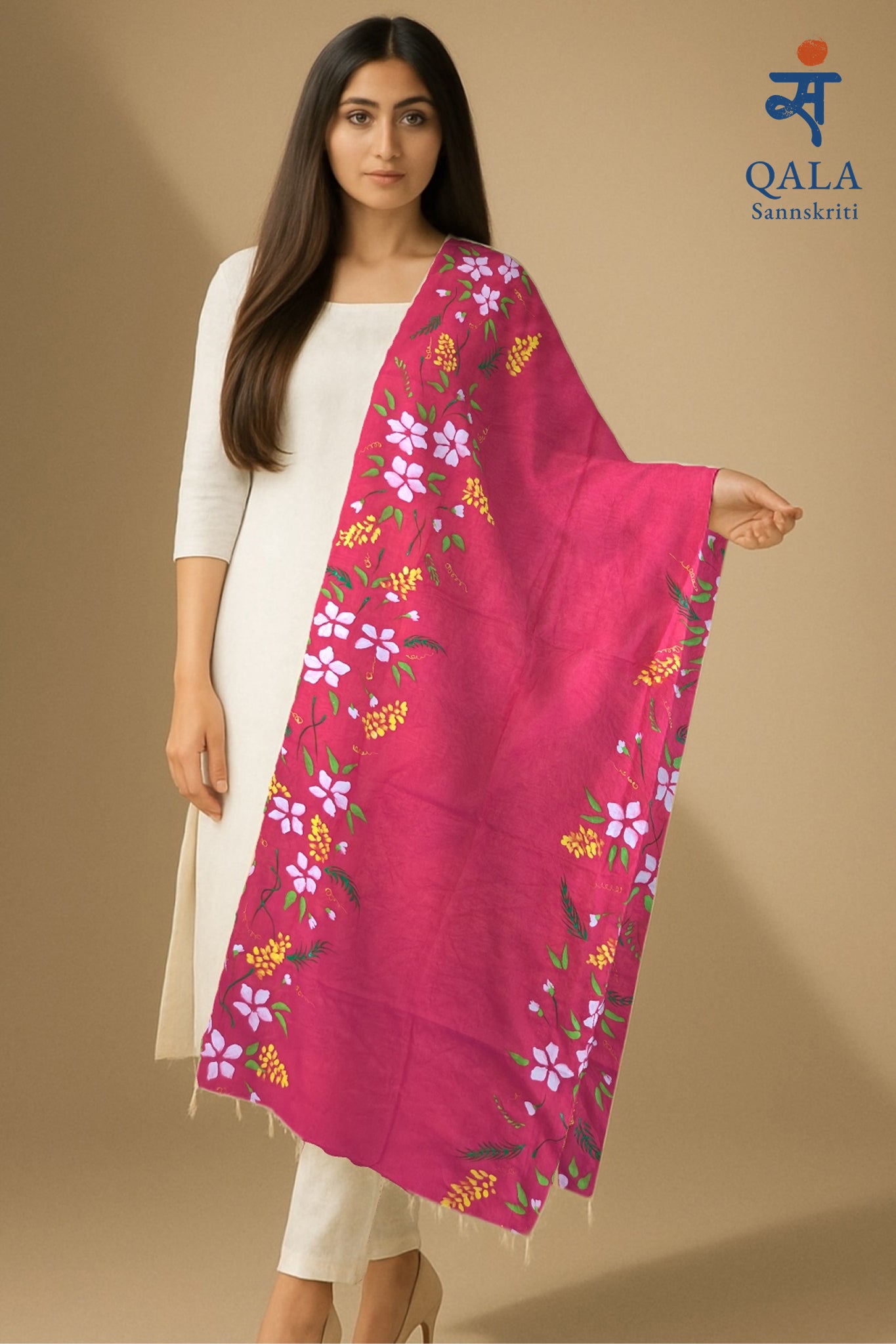 Hot pink pure chanderi dupatta “ whispers of Spring”