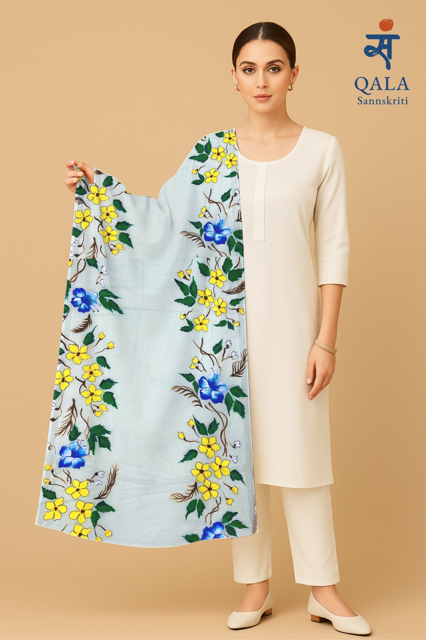 Sea green pure chanderi cotton dupatta - Whispers of Bloom