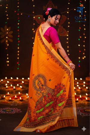 Yellow Lenin madhubani saree