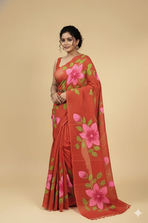 Vermicelli orange mul cotton saree