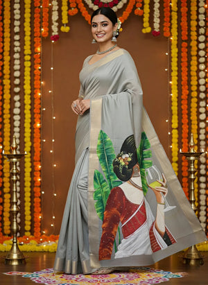 Grey chanderi saree :Grey grace