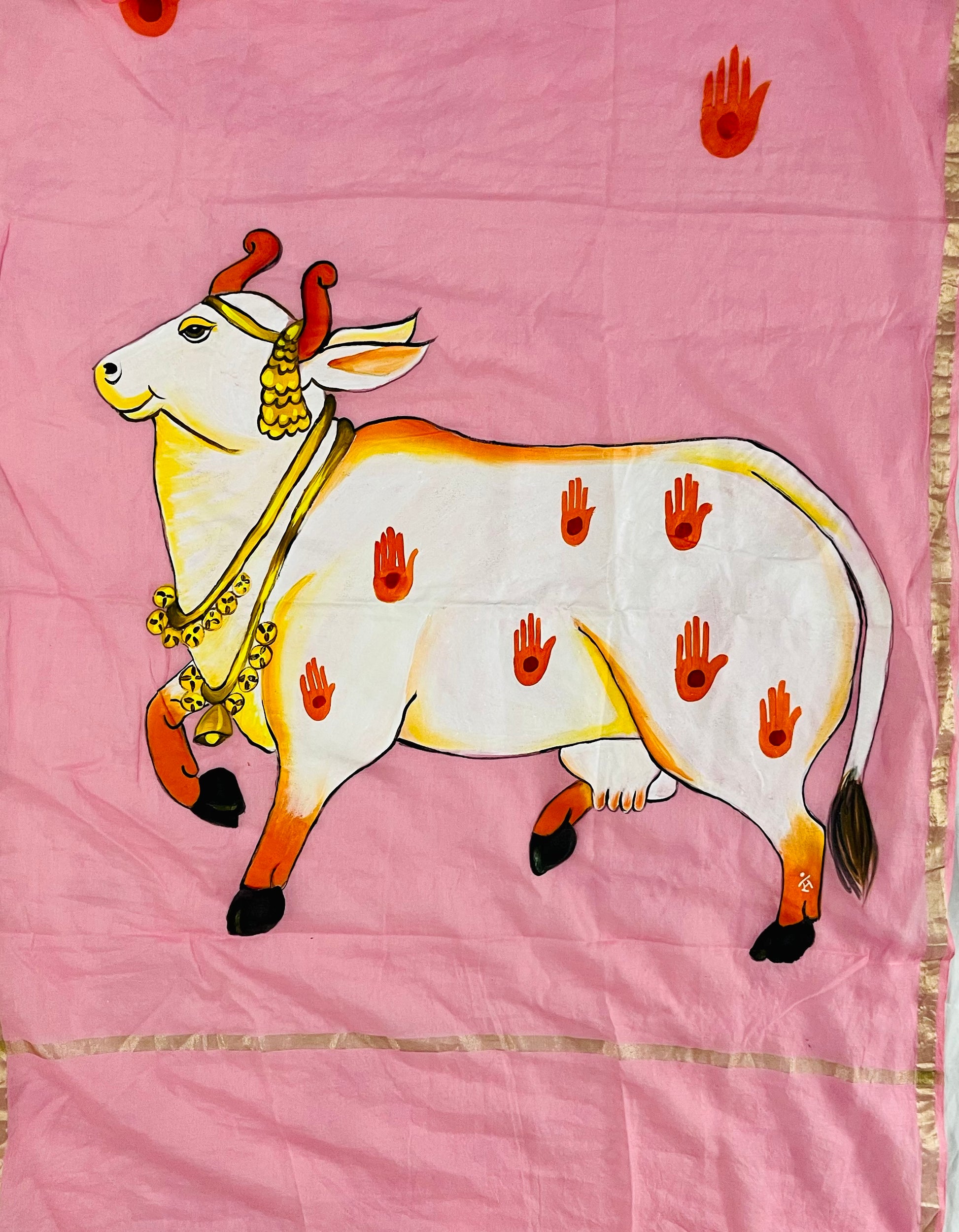 Light pink Chanderi cotton dupatta : “Gau Mata : The Sacred Presence”