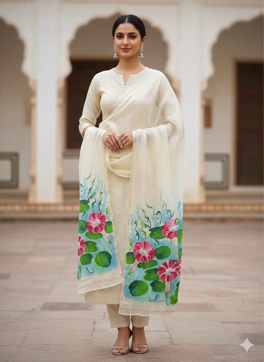 Pure malai chanderi  dupatta: Prabhat Valli