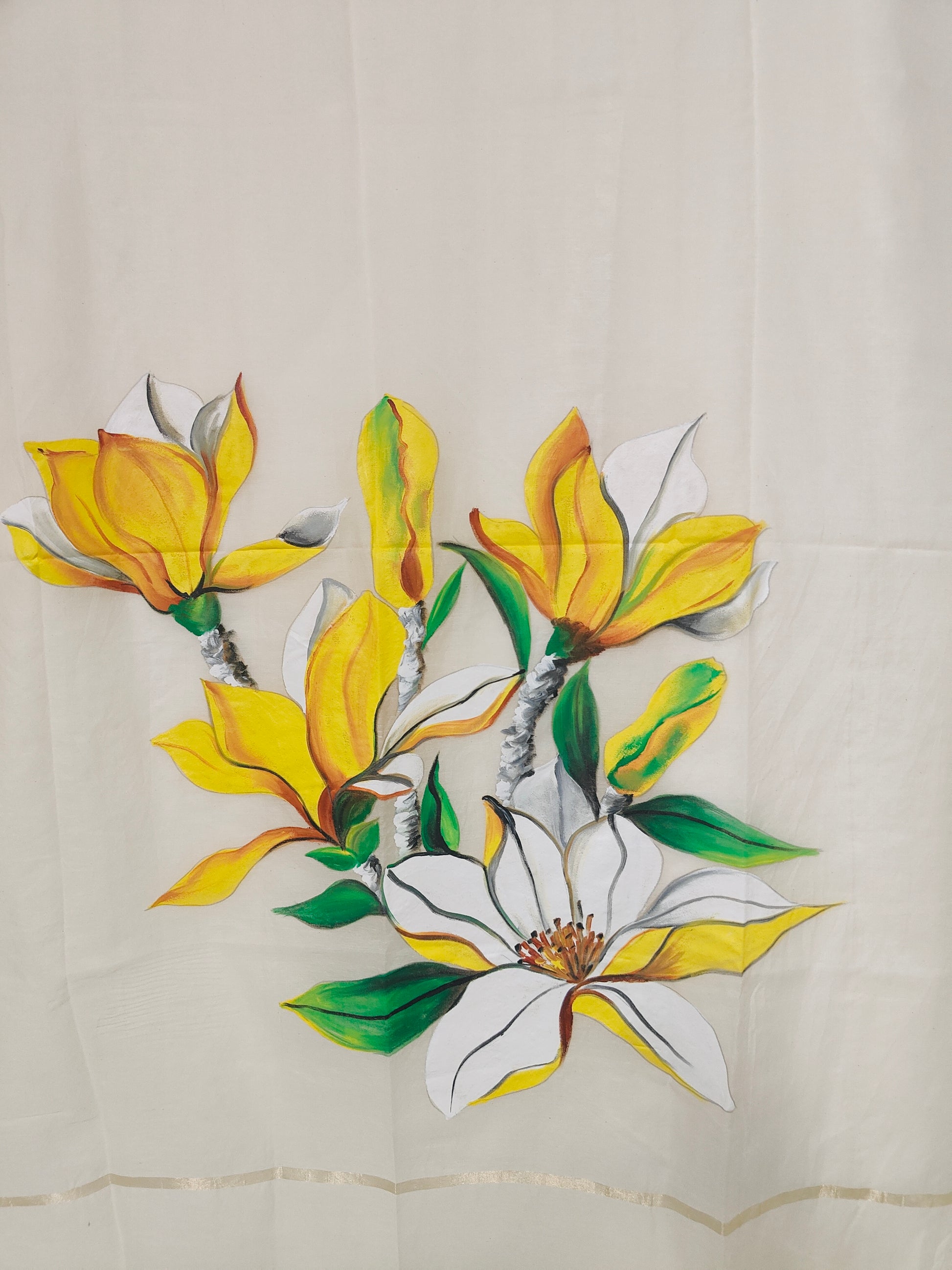 Yellow florals pure natural coloured chanderi silk dupatta : Whispers of Magnolia