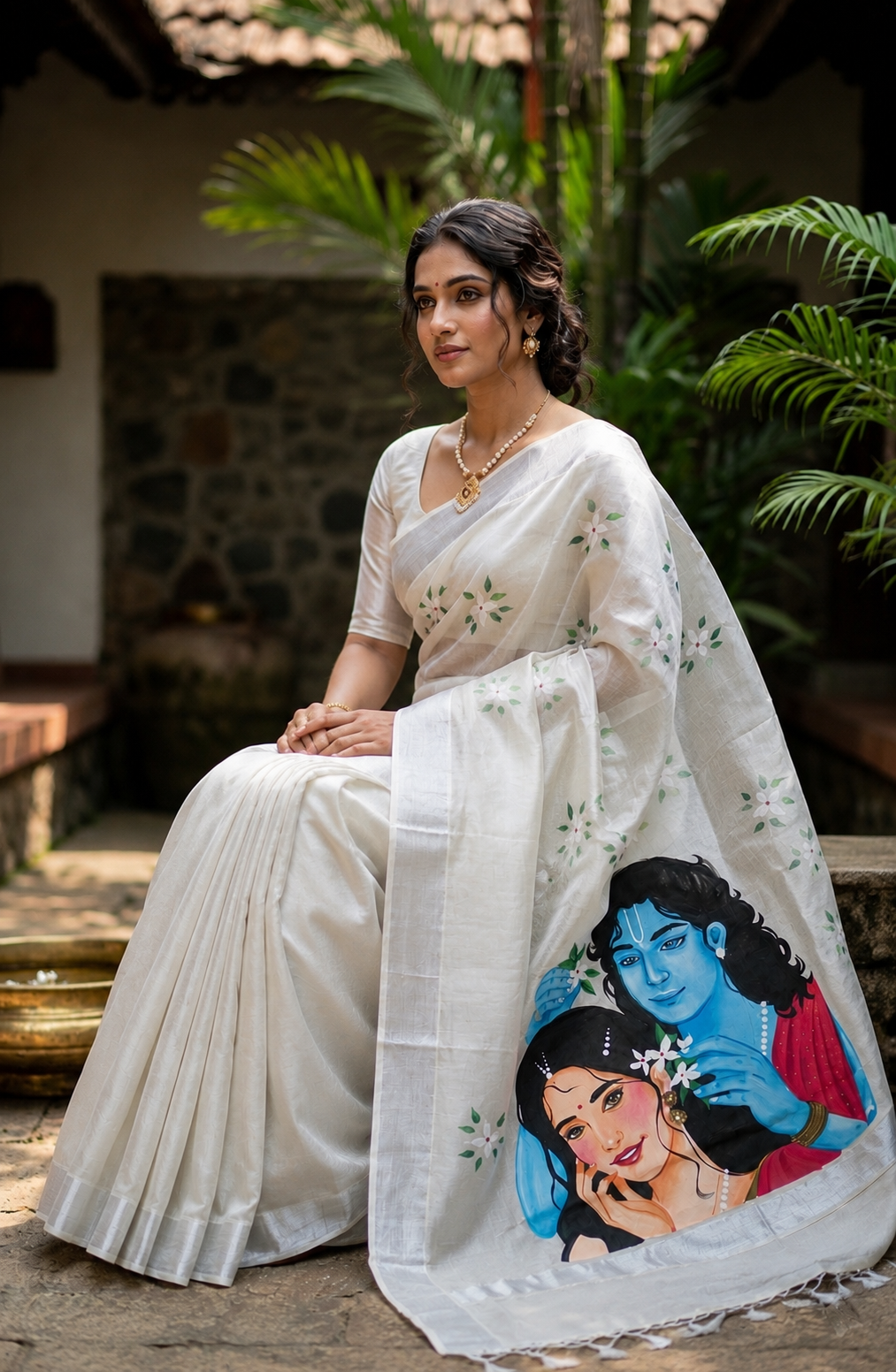 White ( silver ) Kerala tissue saree : Whispers of eternal love