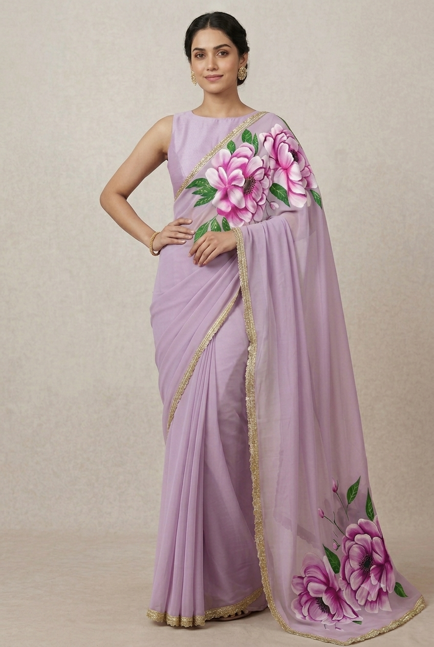Lavender georgette saree