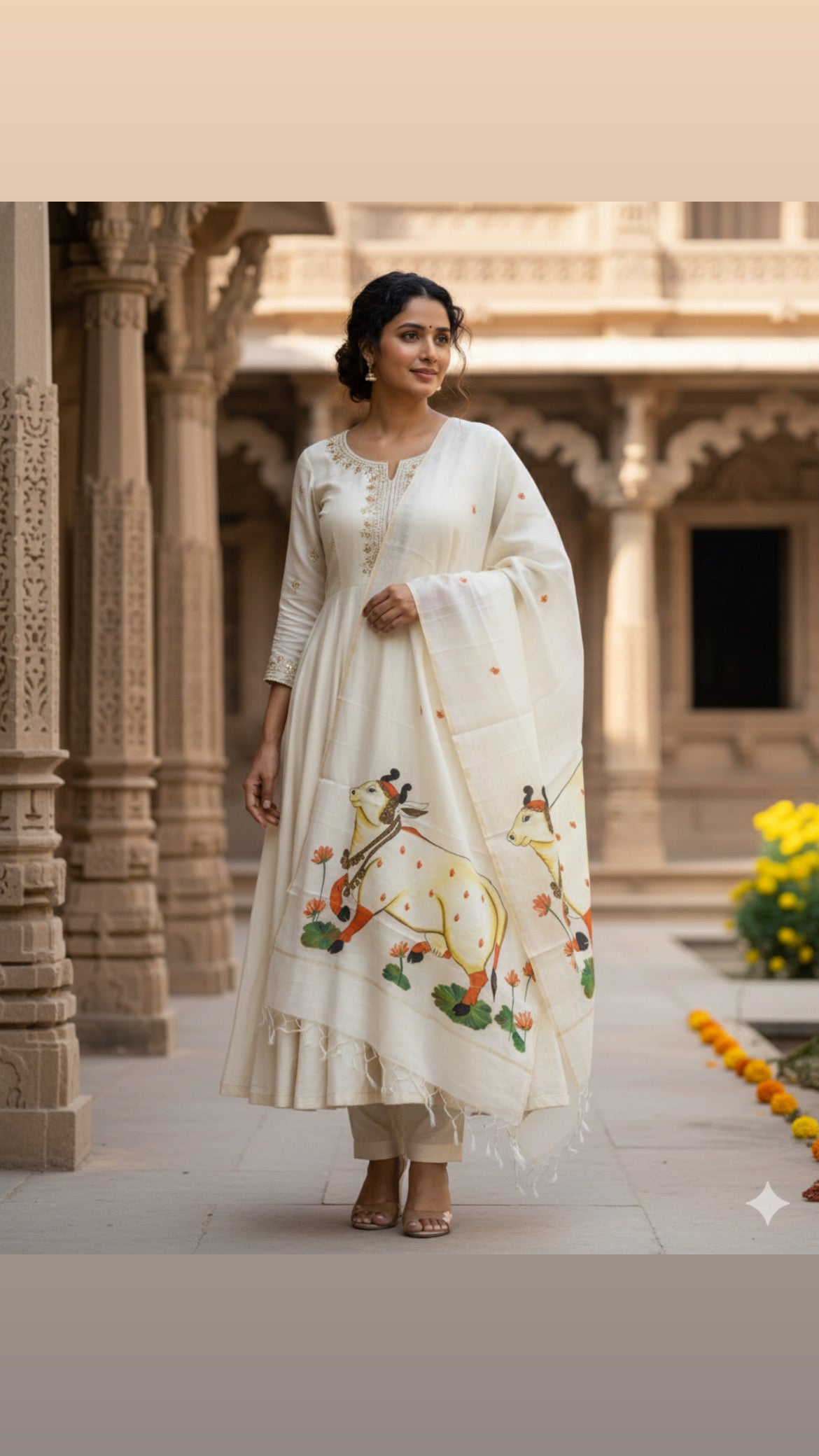 Pure malai chanderi dupatta : Gau mata