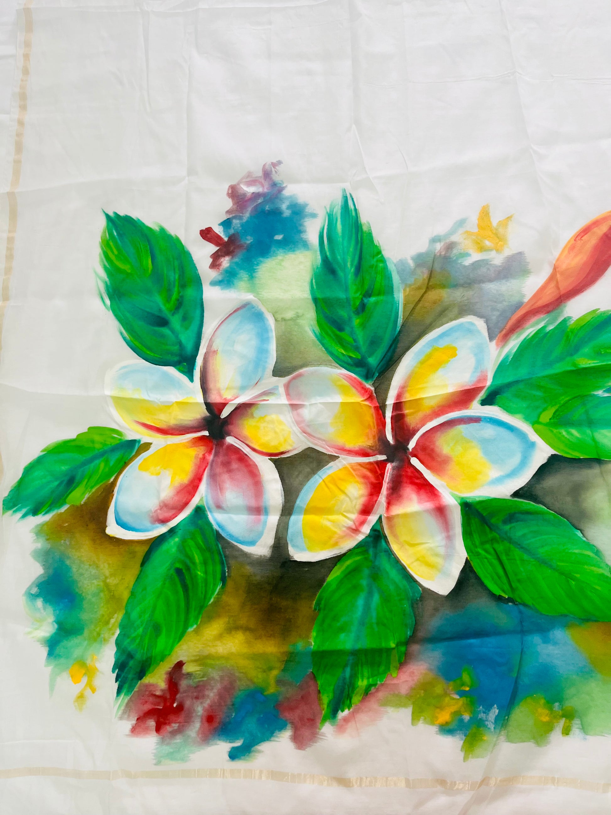 Pure malai chanderi dupatta : Whispers of Plumeria