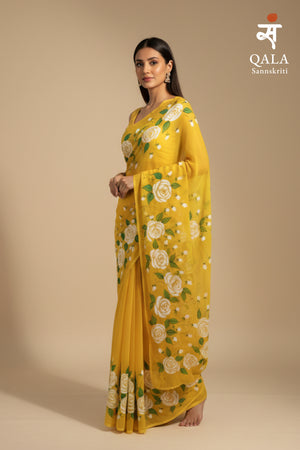 Yellow georgette saree : Golden bloom