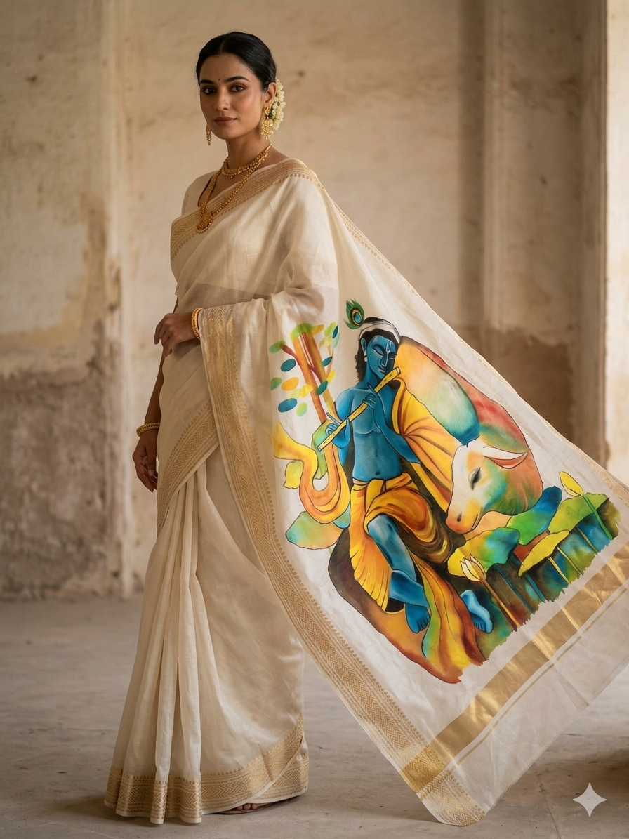 Pure Maheshwari silk saree : Vrindavan Venu