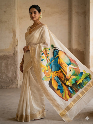 Pure Maheshwari silk saree : Vrindavan Venu