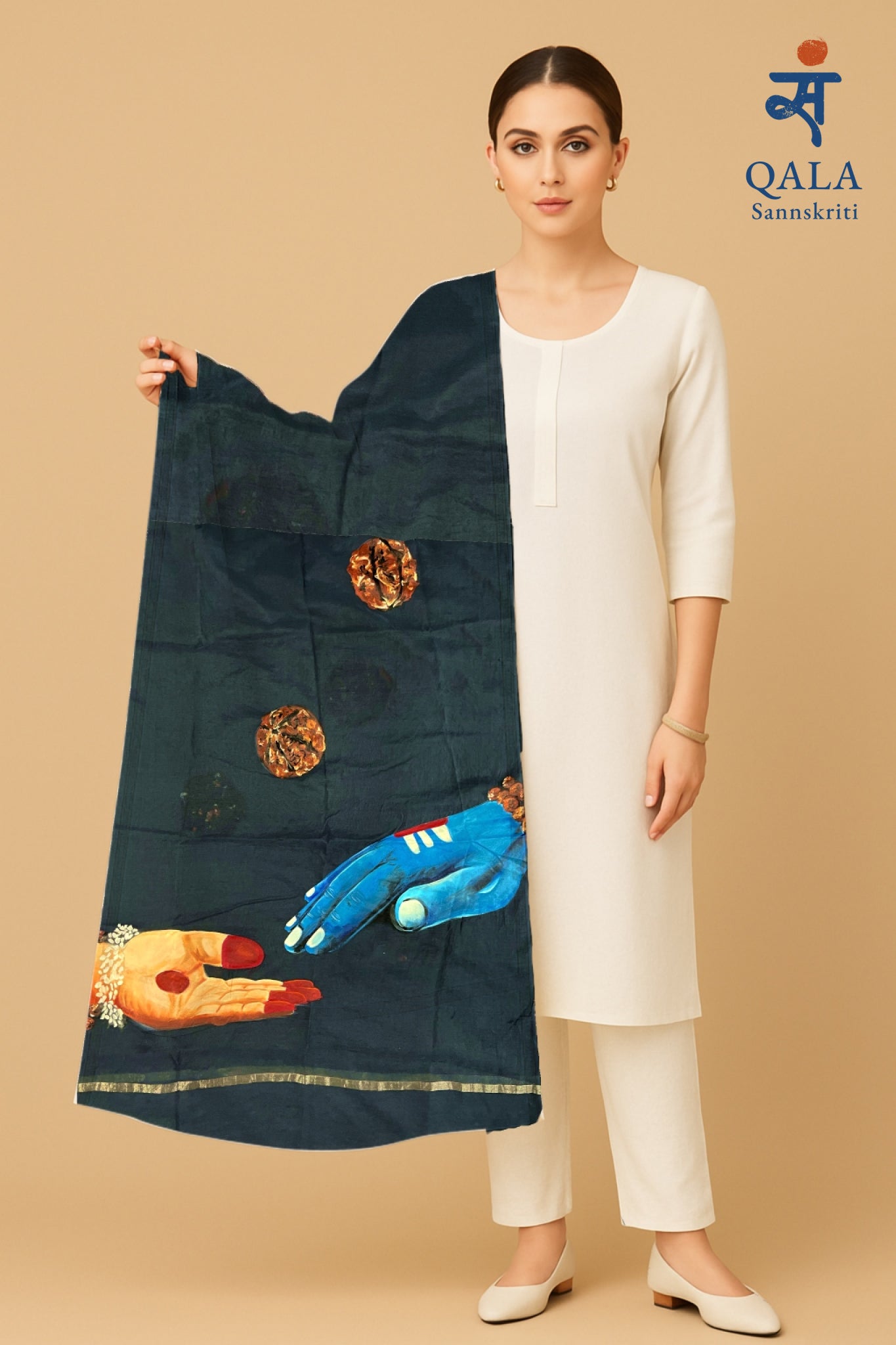 Black pure chanderi dupatta: “The Divine Union”