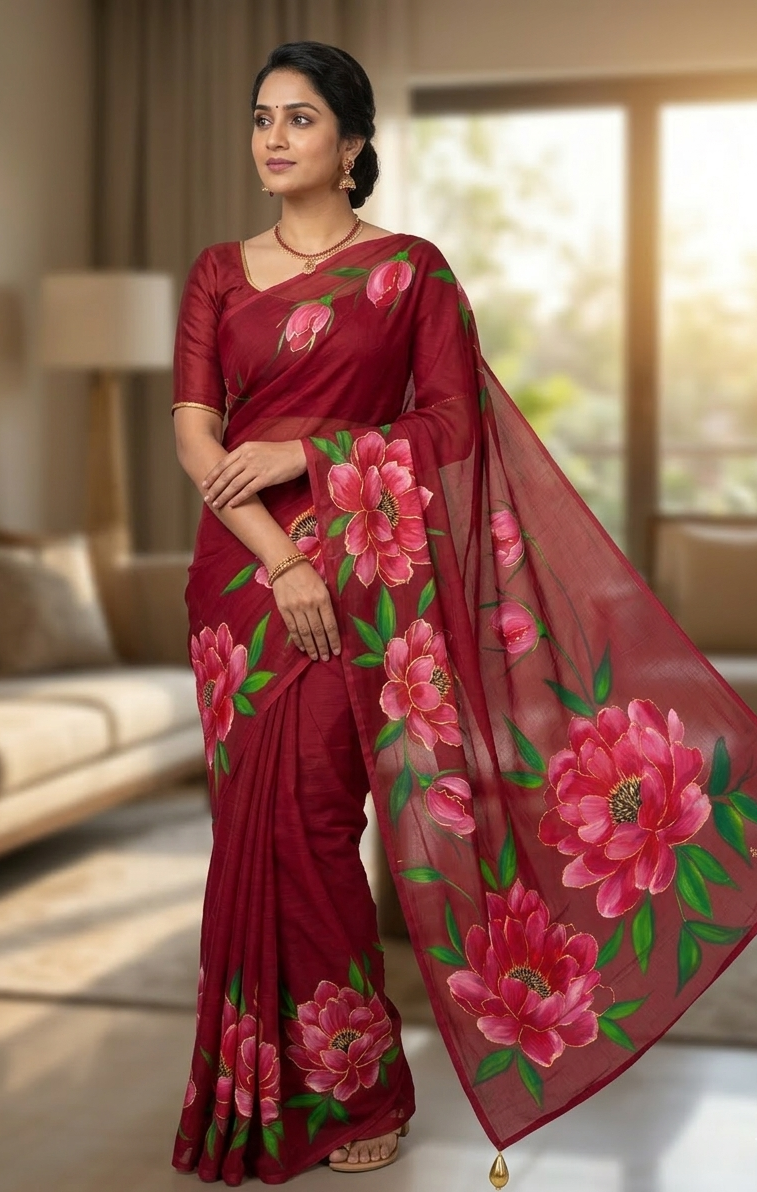 Maroon georgette saree : Rakta Kamal