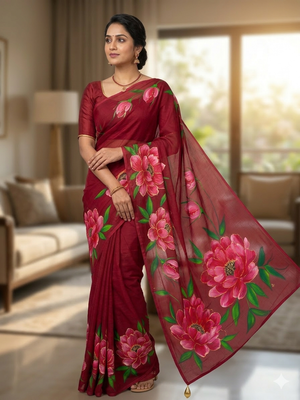 Maroon georgette saree