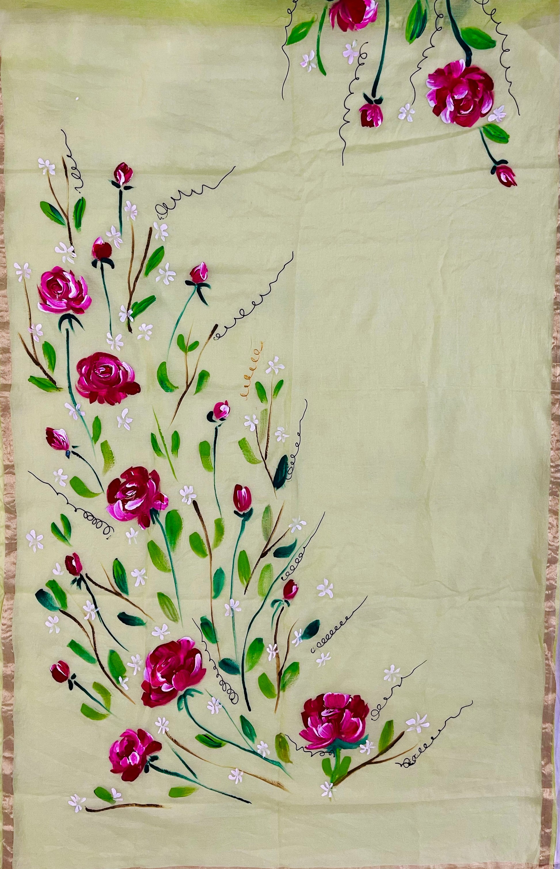 Light yellow pure chanderi cotton dupatta: “Phoolon ki Zubaan”