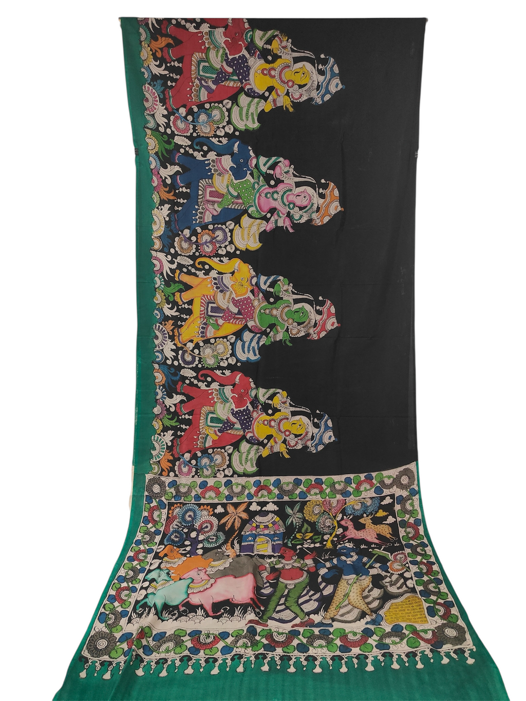 Black base multi coloured pen Kalamkari saree