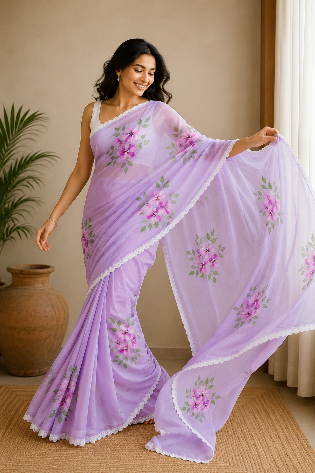 Lavender georgette saree