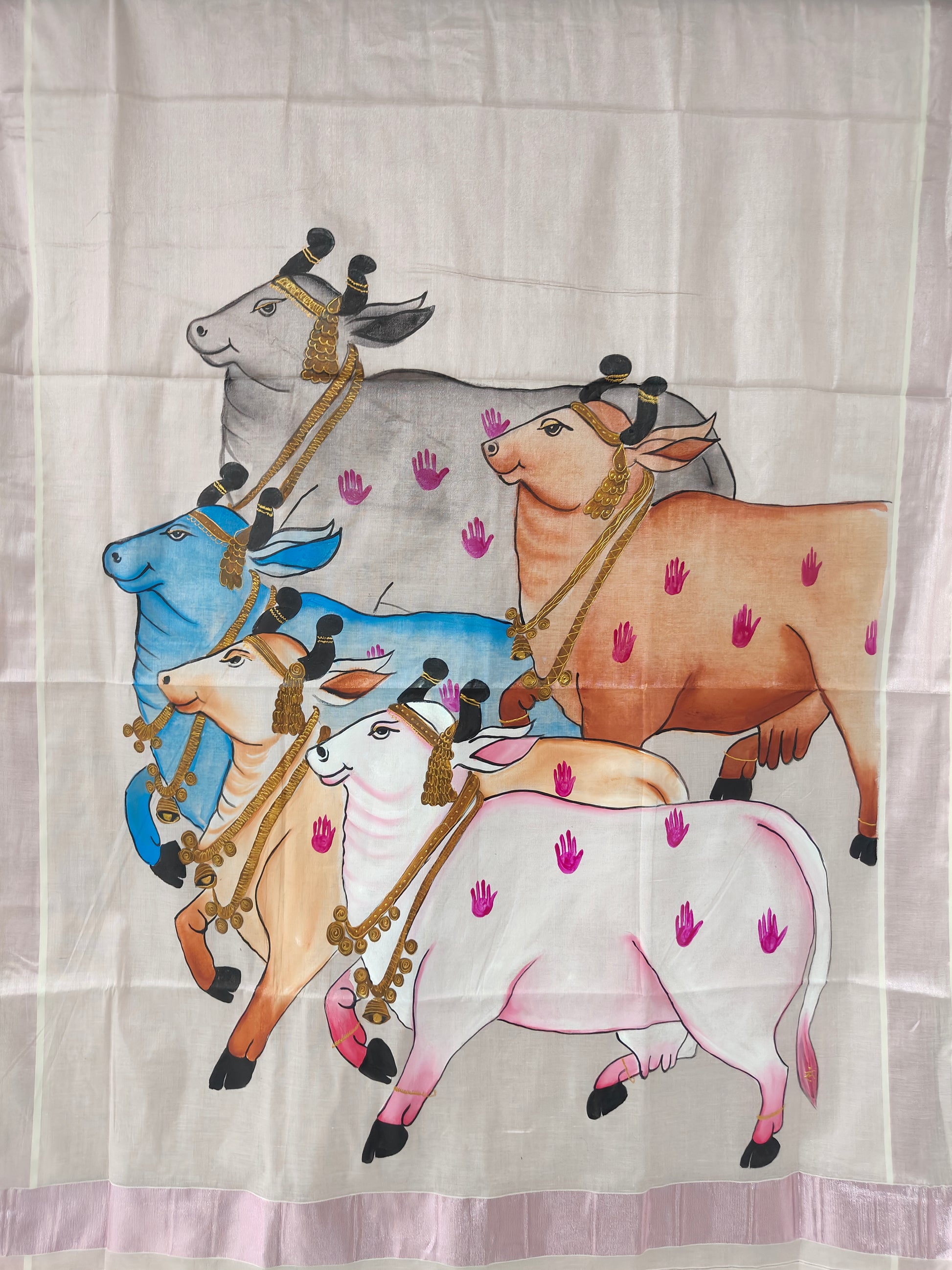 Pink Kerala kasavu tissue saree : Panchagavya