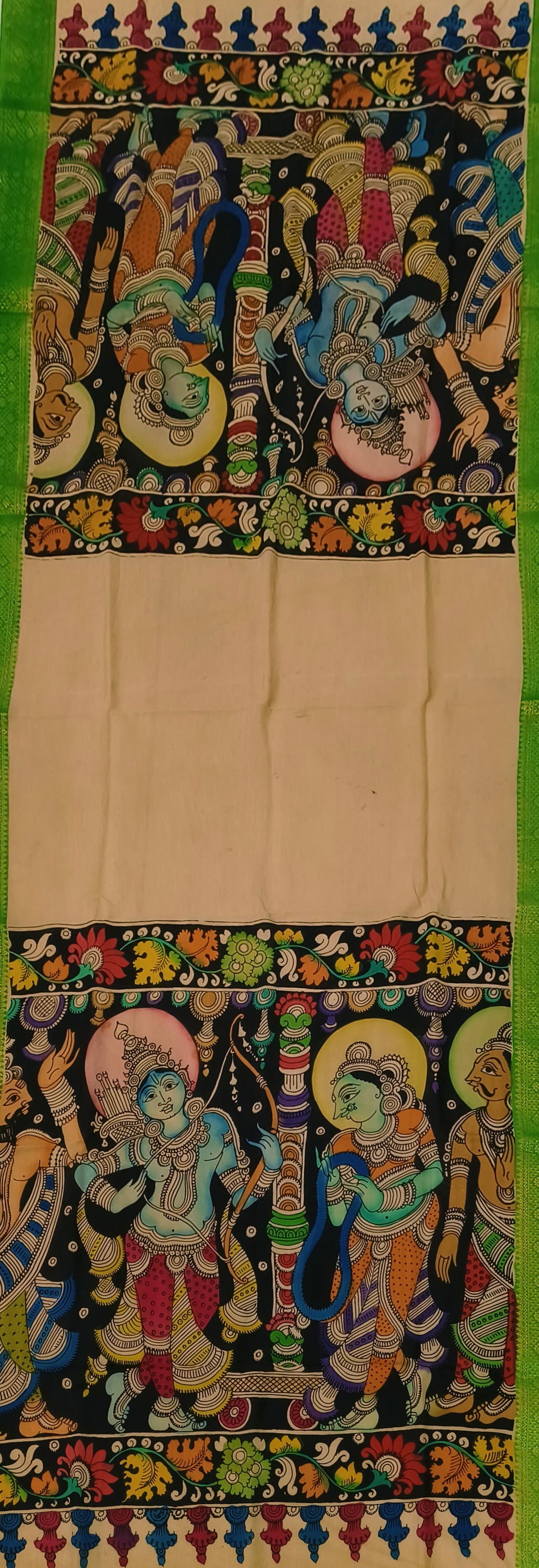 Mangalgiri silk Kalamkari work hand painted dupatta “ Vrindavan Raas”