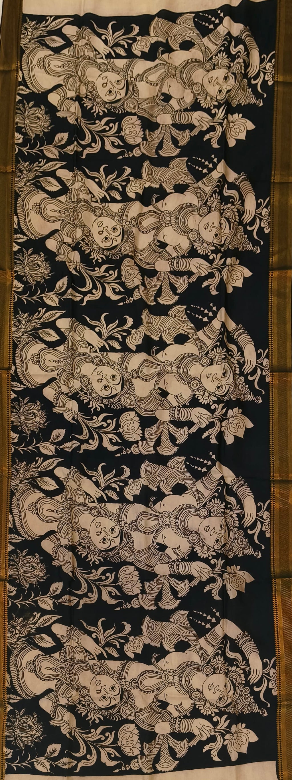 Mangalkari silk Kalamkari hand painted dupatta “ Celestial Grace”