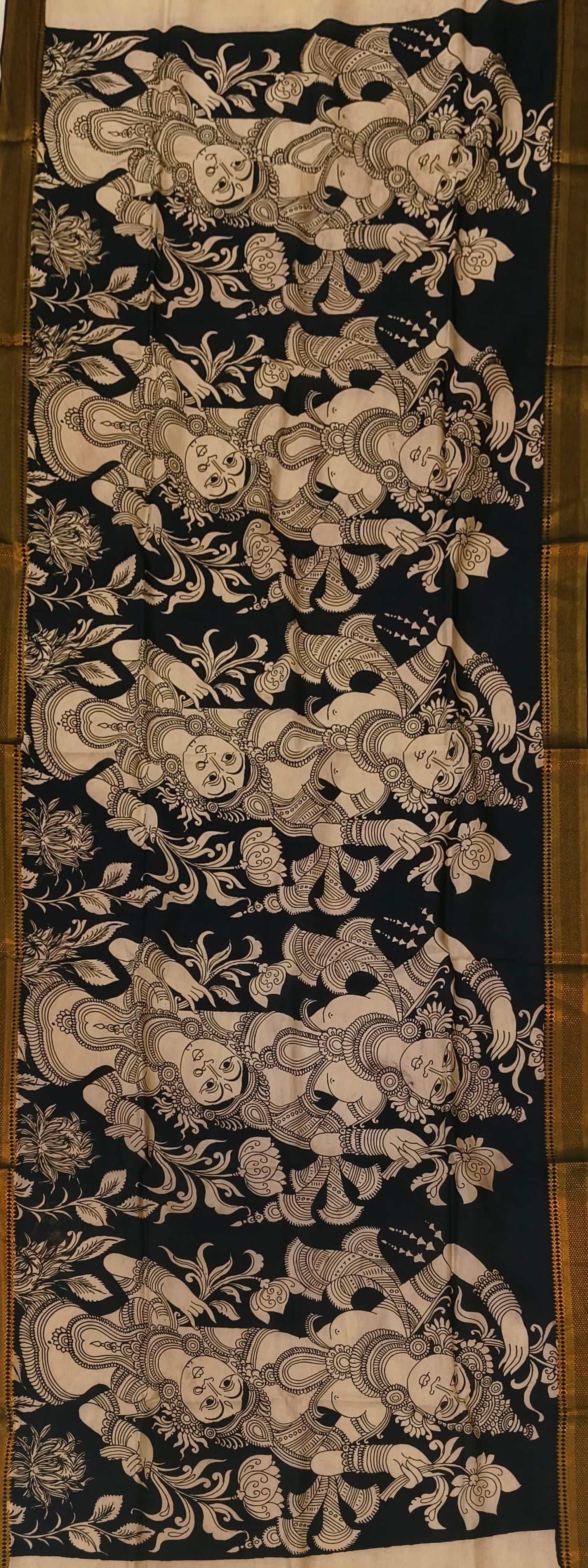Mangalkari silk Kalamkari hand painted dupatta “ Celestial Grace”