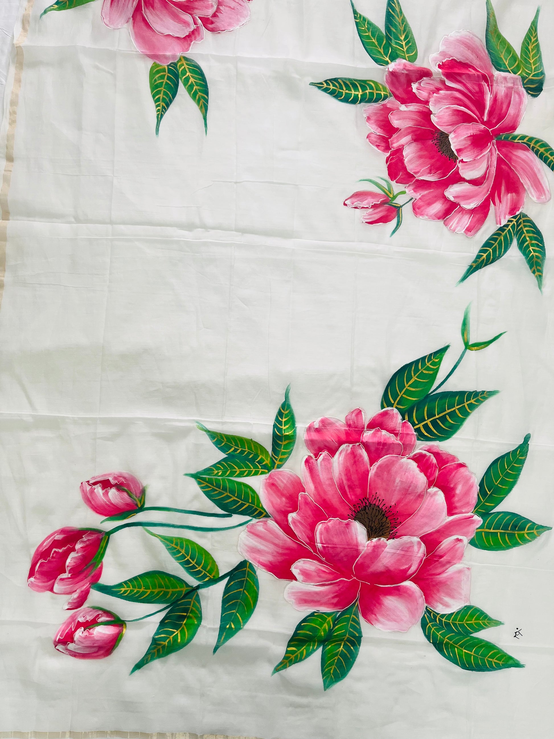 Pure malai chanderi dupatta with pink florals  dupatta: Gulabi Saaz