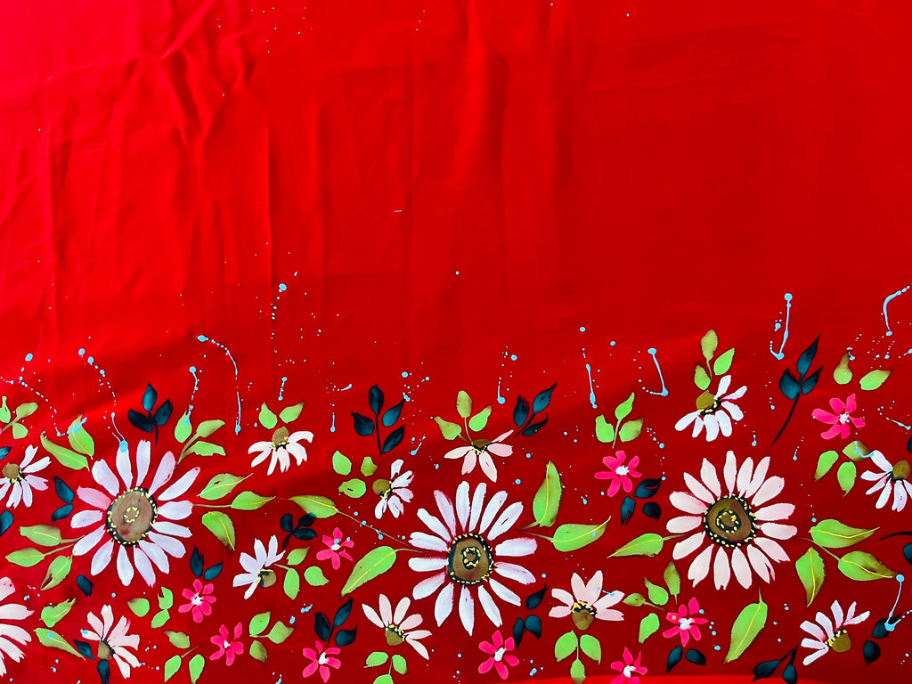 Red georgette saree : blossoms of courage