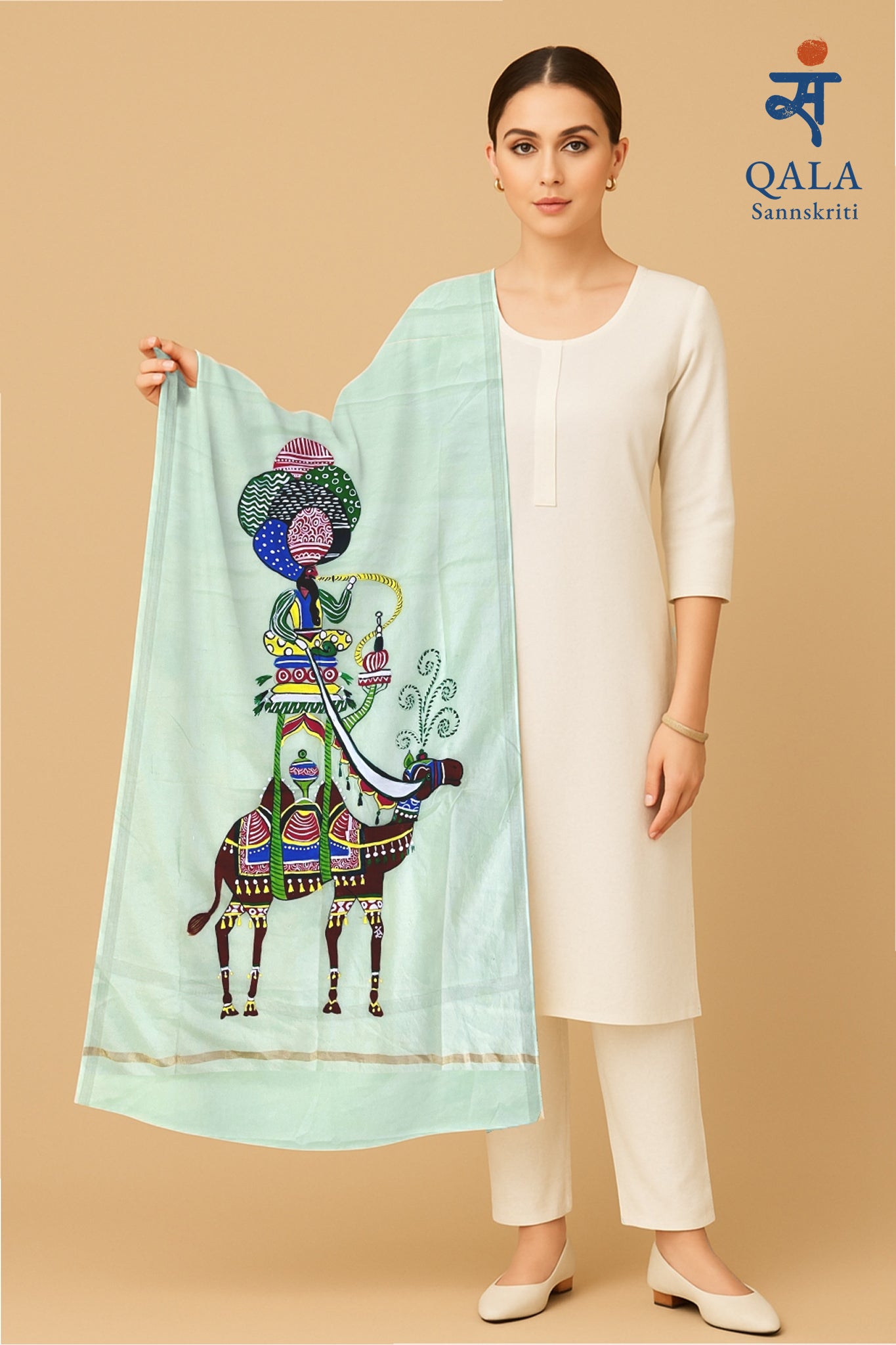 Green grey pure chanderi dupatta “The Royal Ride”