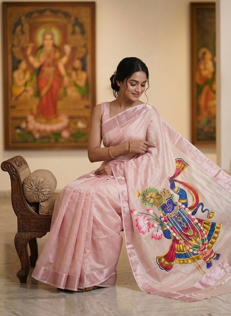 Rose pink Kerala tissue saree