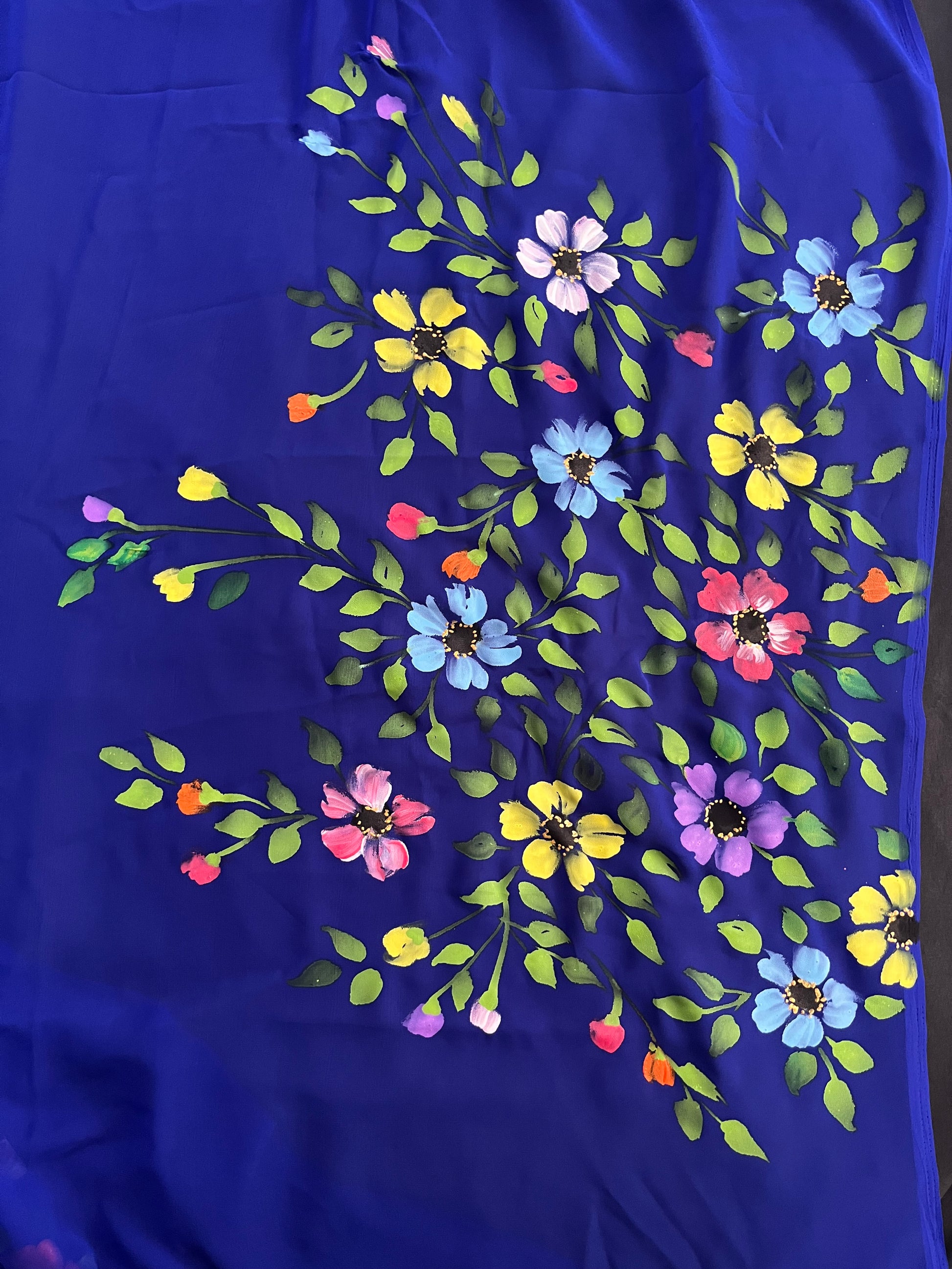Royal blue georgette saree