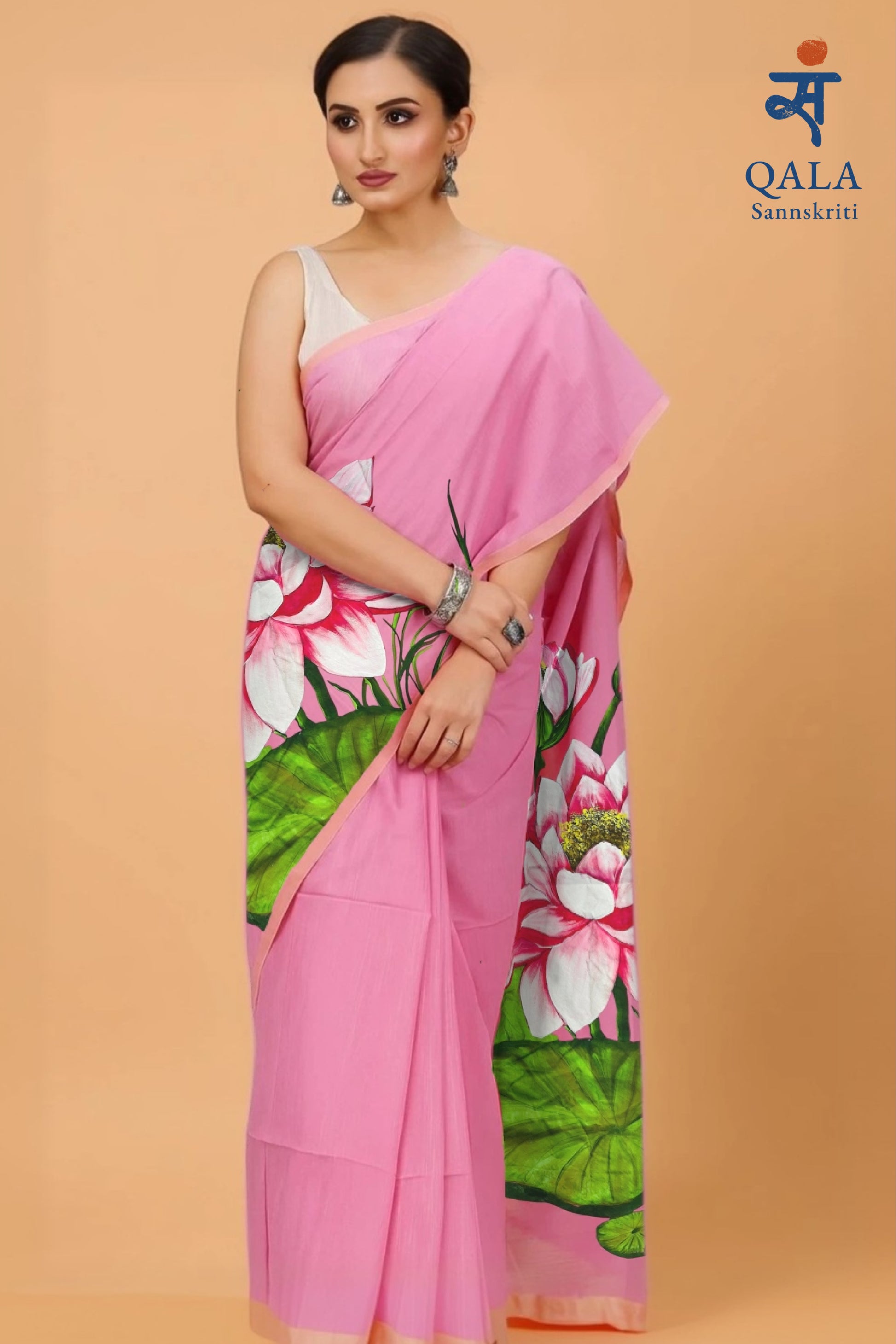 Pink coloured pure chanderi saree , “Kamalini”