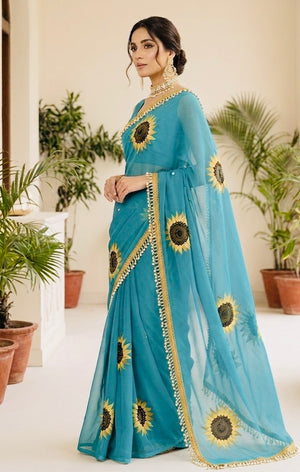 Light blue georgette saree : Surya Saaz