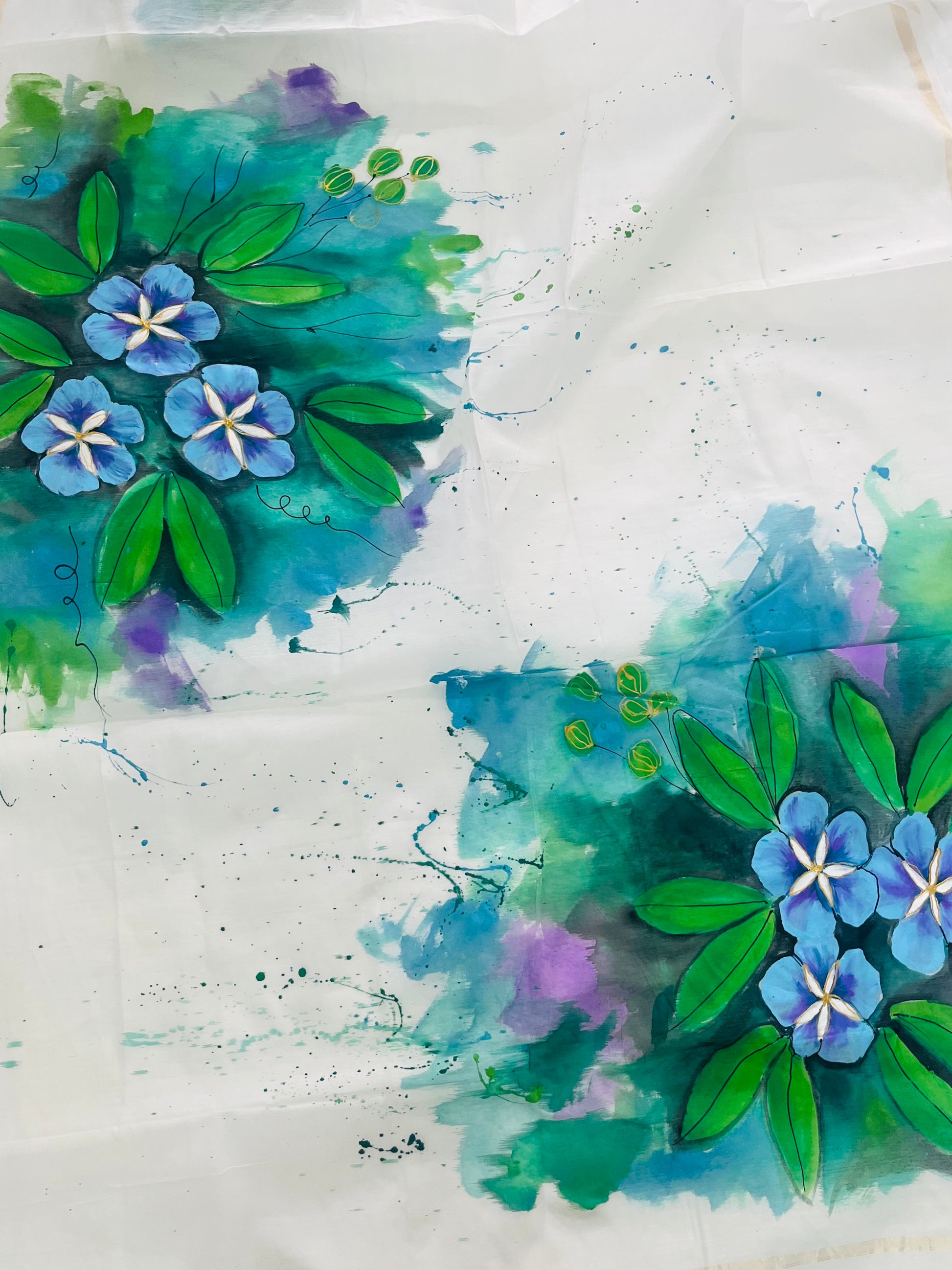 Pure malai Chanderi dupatta : Neel Pushp