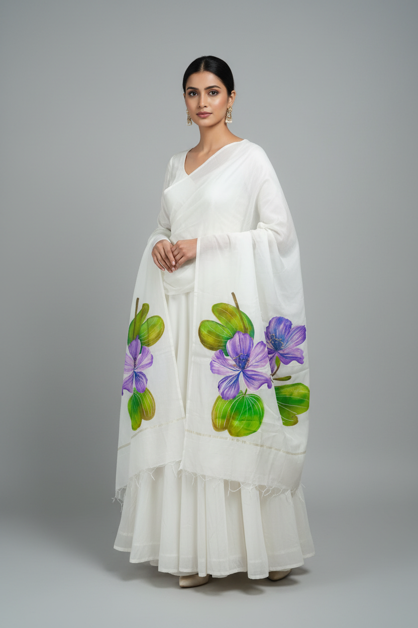 Pure malai chanderi dupatta : Whispers of purple monsoon