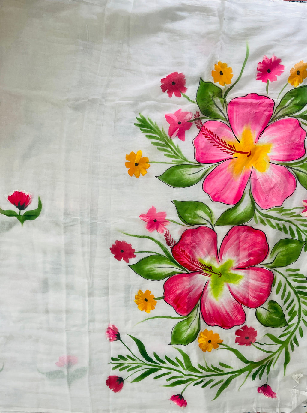 White hand painted mul cotton saree “ Bloom within “
