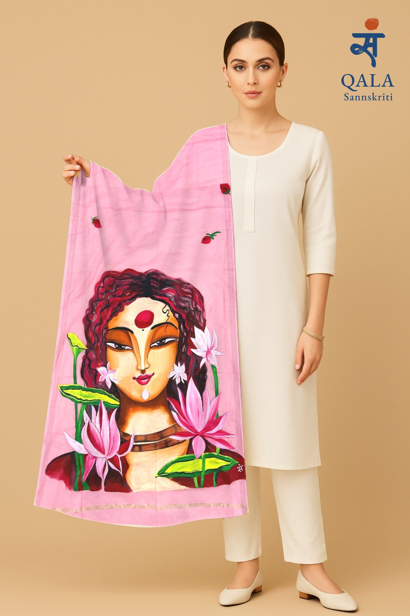 Light pink pure chanderi cotton dupatta “Lotus within”