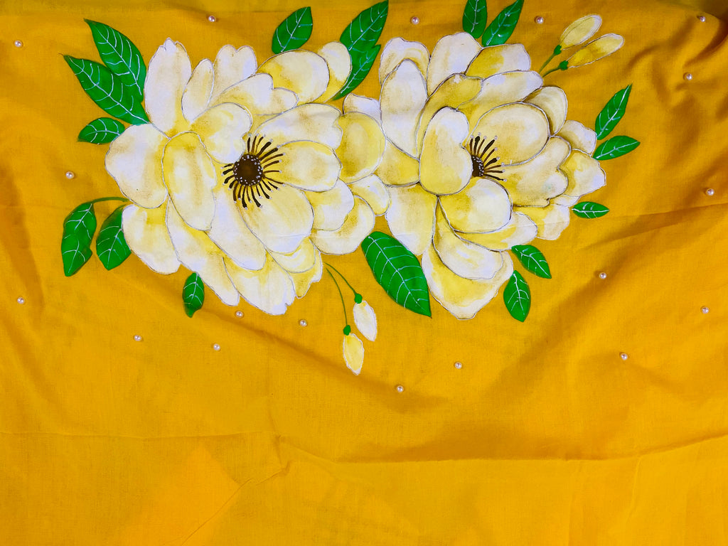 Yellow khadi cotton saree
