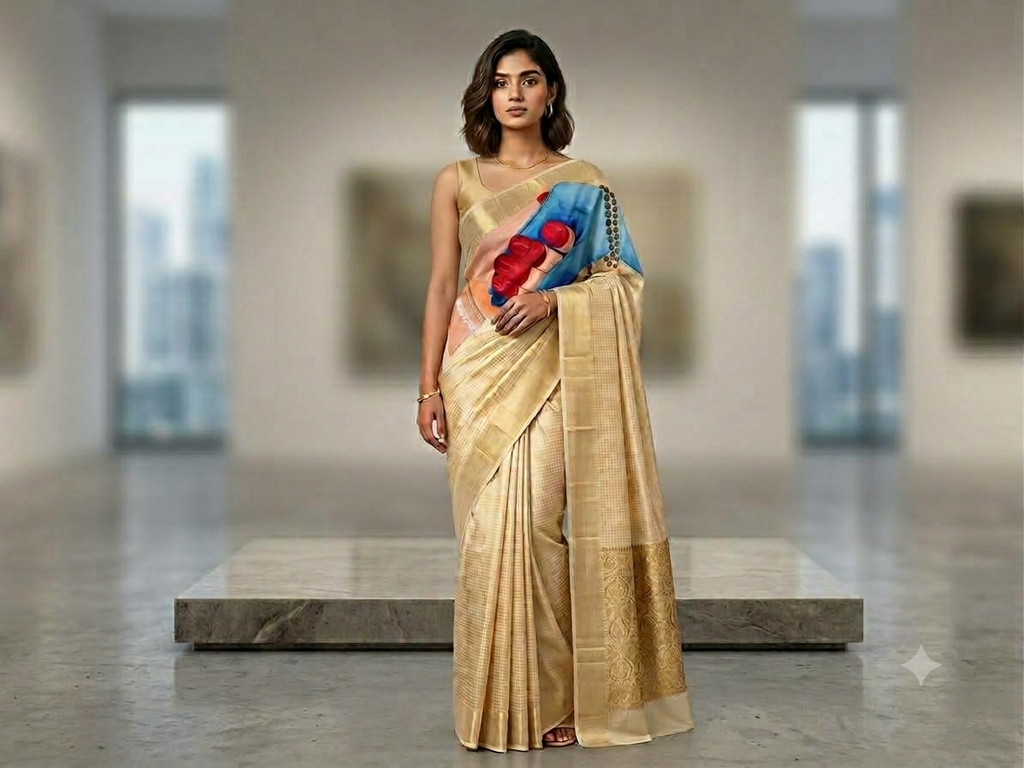 Semi silk golden saree