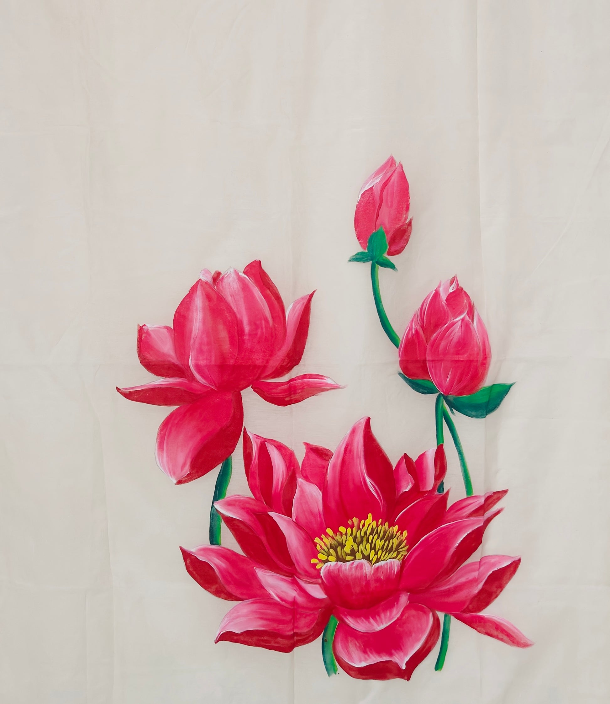Pink lotus natural coloured pure chanderi silk dupatta : Grace of the lotus