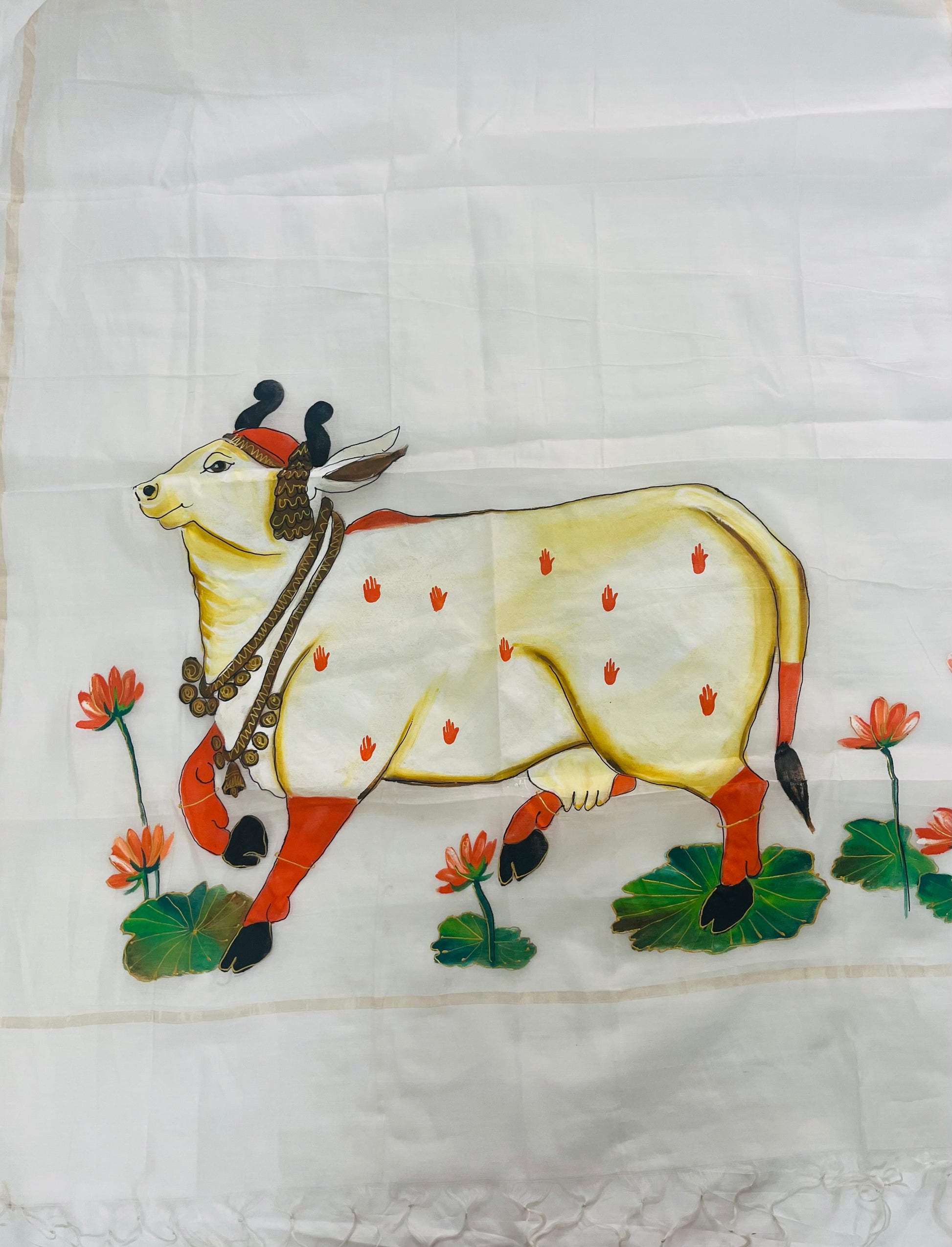 Pure malai chanderi dupatta : Gau mata