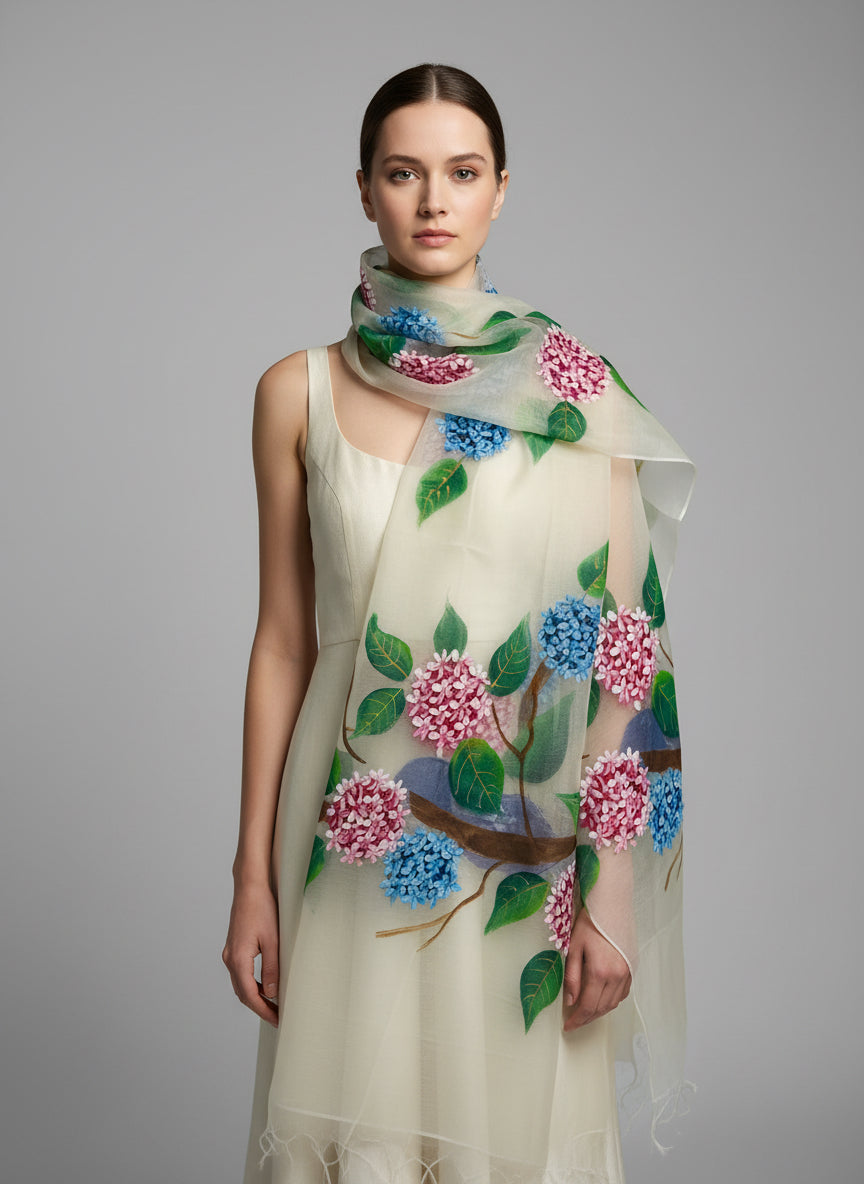 Half malai chanderi and half pure organza silk scarf / Dupatta