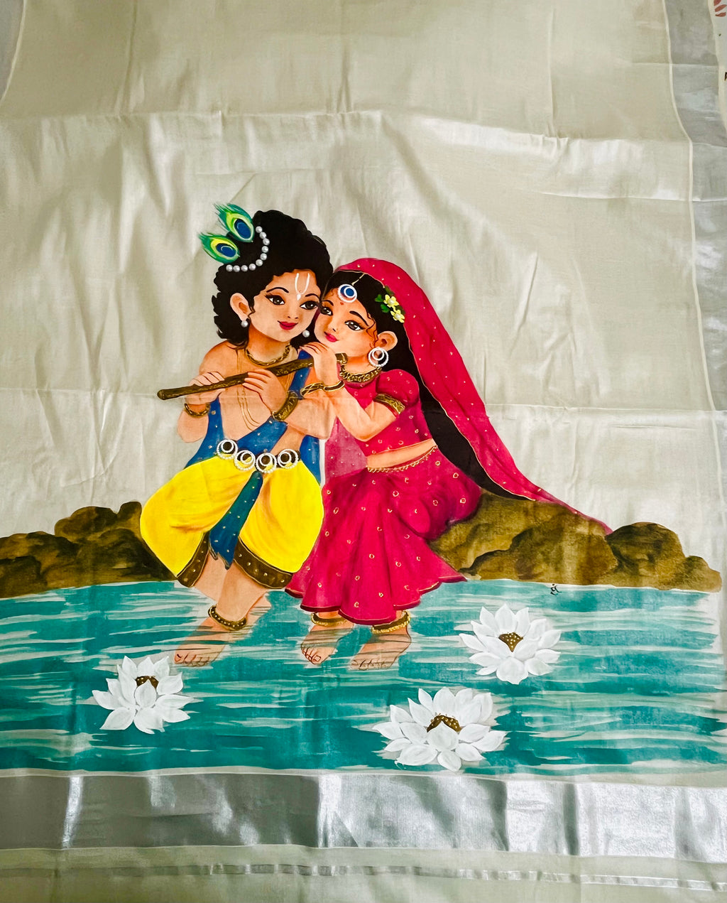 White silver Kerala kasavu tissue saree