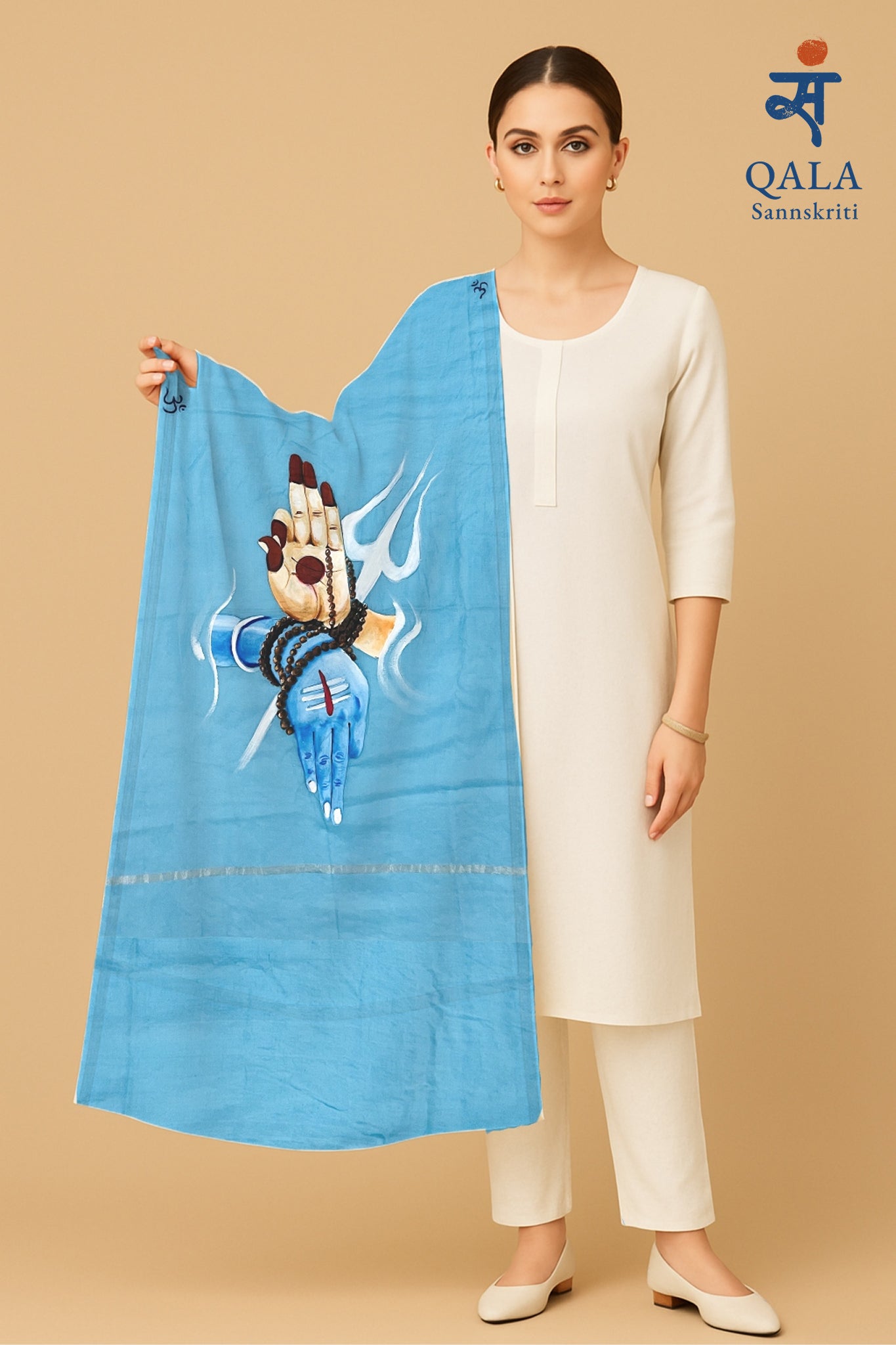 Light blue pure chanderi cotton dupatta: “Trinetra: Grace in power”