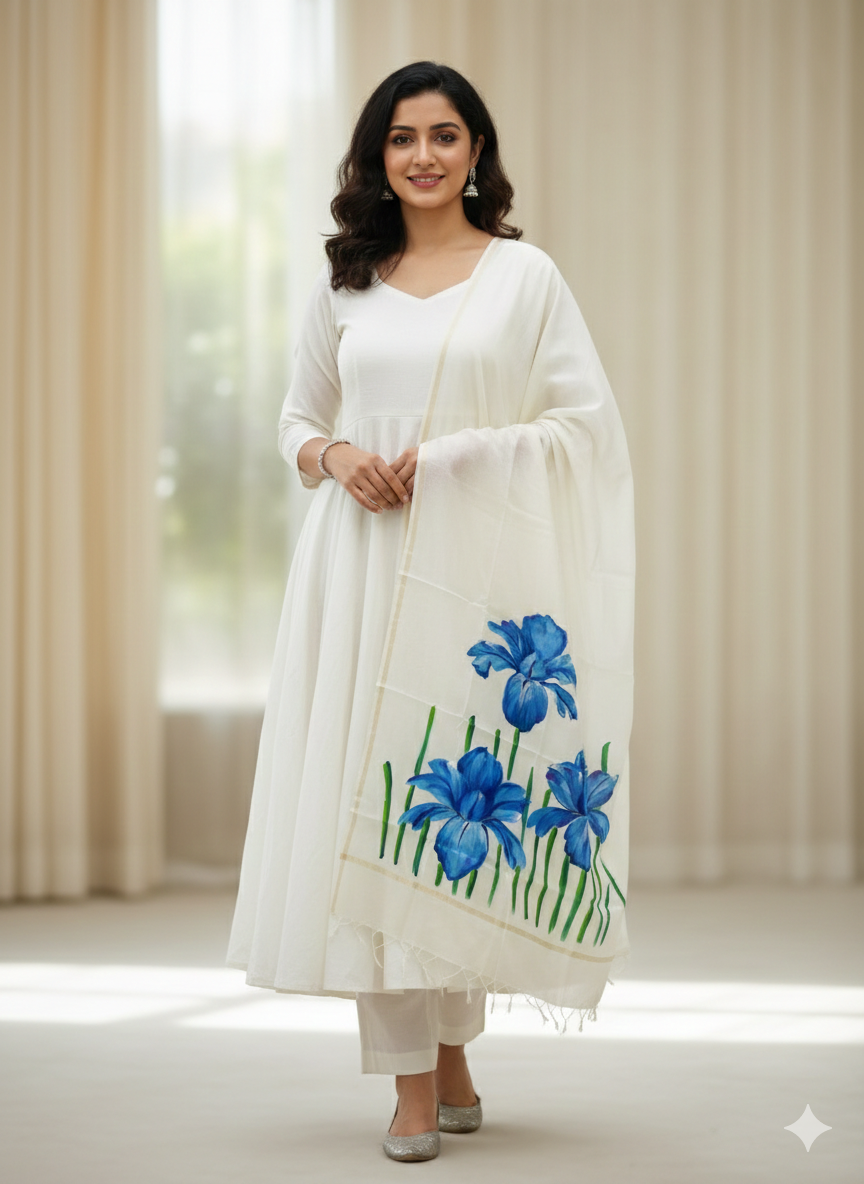 Pure malai chanderi dupatta : Neelkanal Vistaar