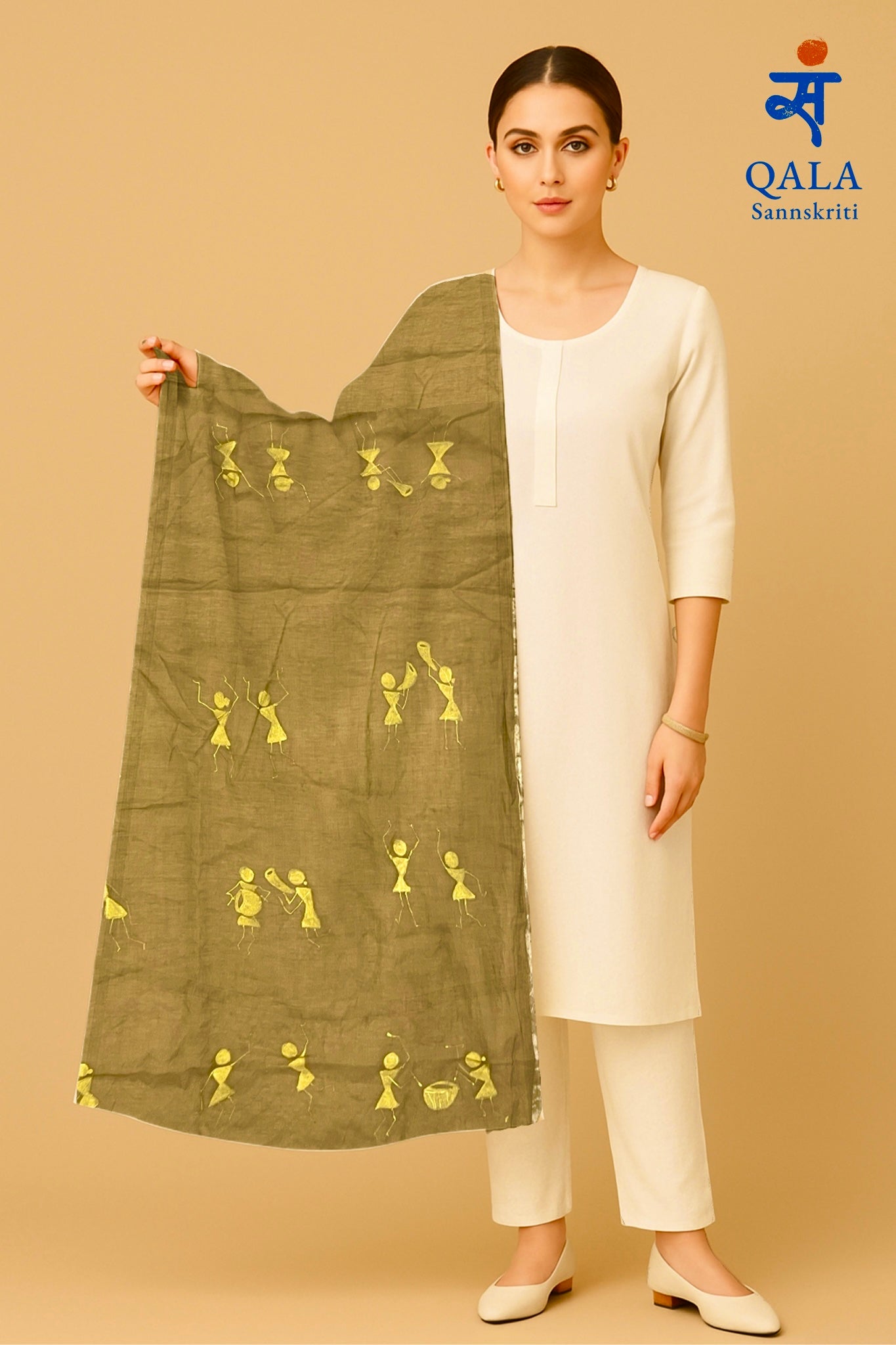 Brown pure chanderi dupatta : “ Echoes of celebration”
