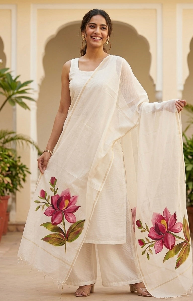 Pure malai chanderi dupatta