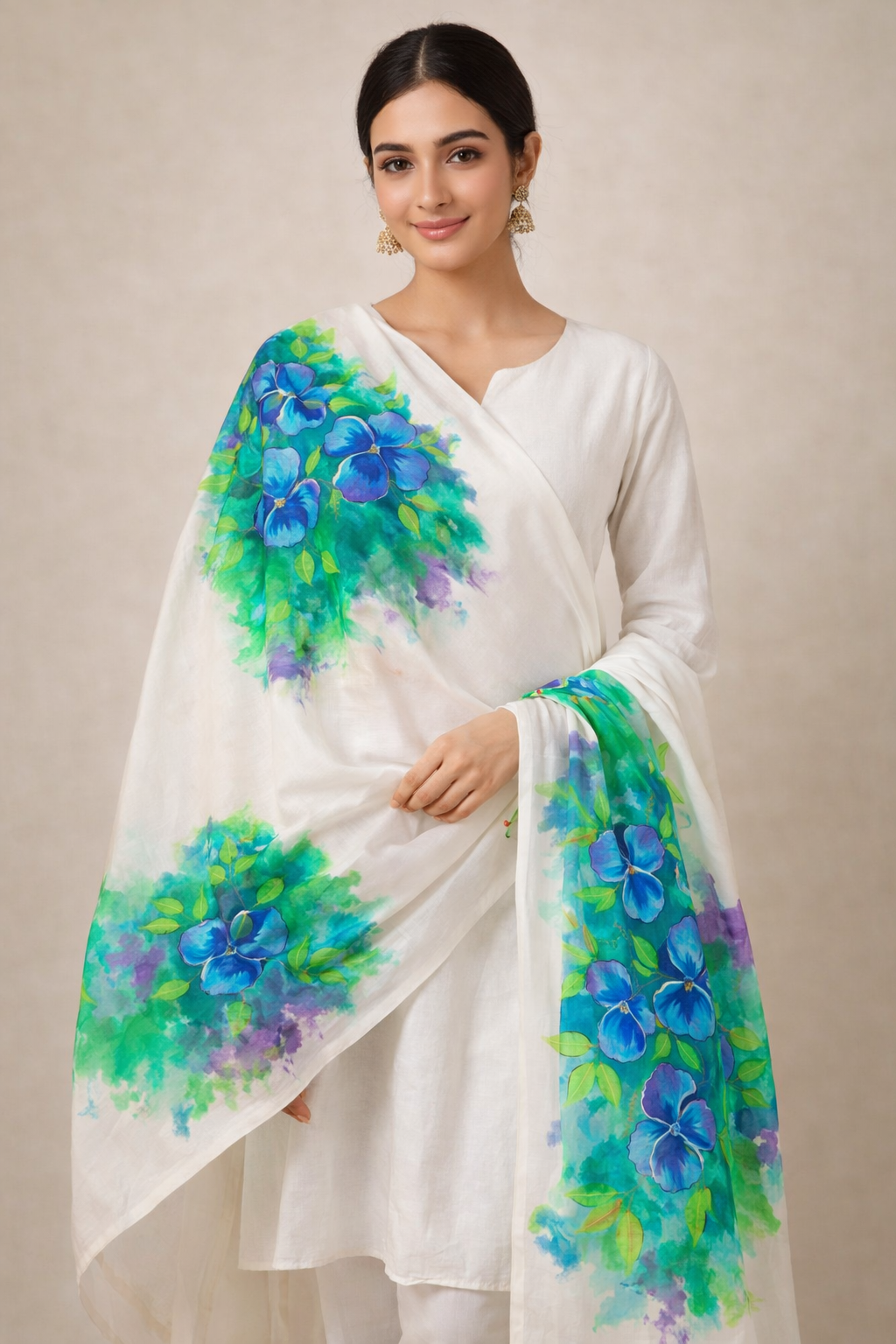 Pure malai chanderi dupatta : Neel  Vasant