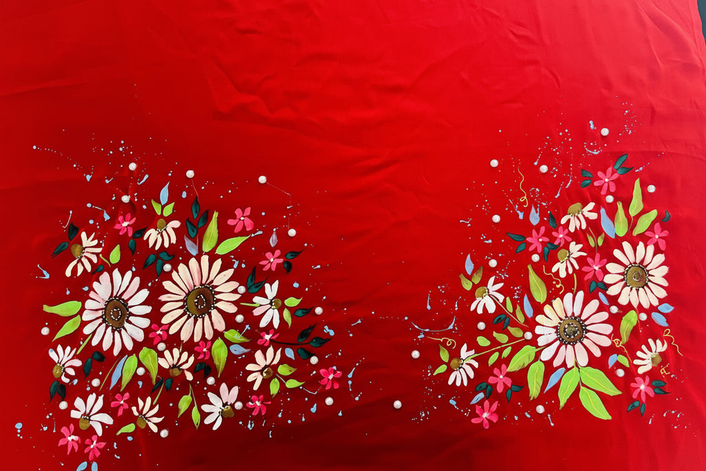 Red georgette saree : blossoms of courage
