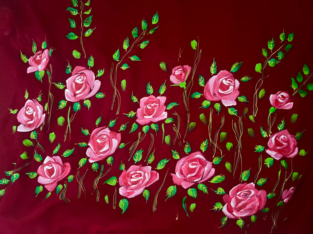 Maroon hand painted roses on georgette saree : Whispers of Crimson roses